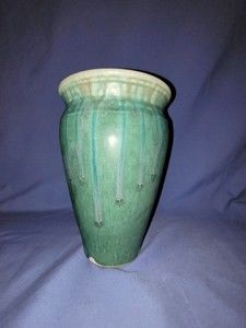 Turquoise Blue Green Studio Art Pottery Vase Signed 7" Tall